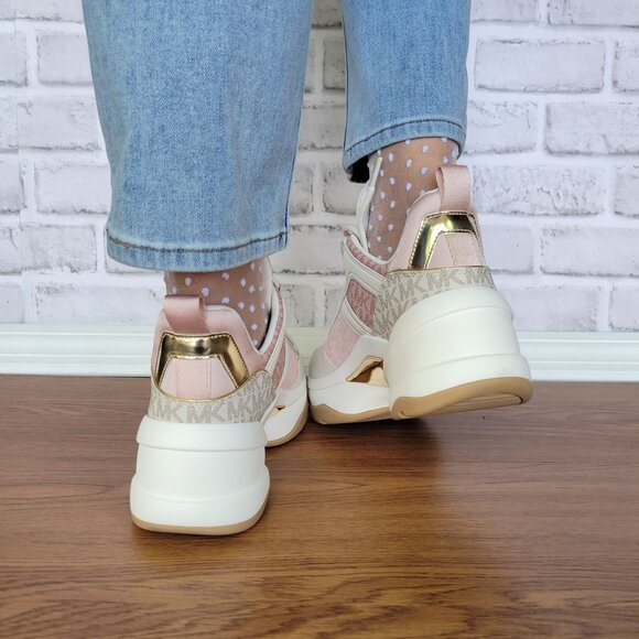 Michael Kors Olympia Mixed Media Trainer Platform 8.5M Women Shoes Sneakers Pink - Picture 6 of 12